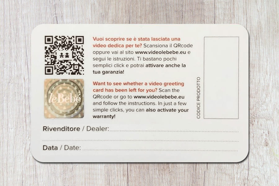 Card garanzia leBebé con ologramma Card garanzia leBebé con ologramma